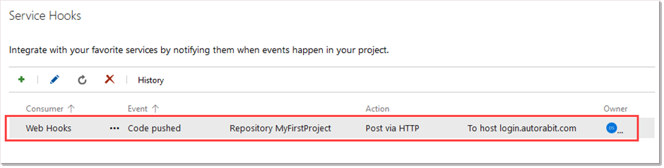List of active service hooks in Visual Studio Git