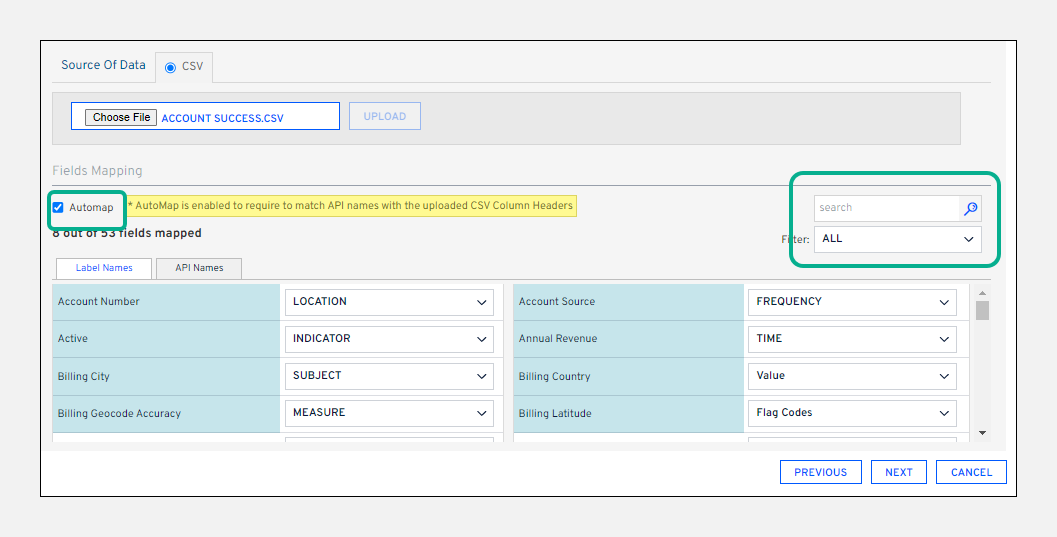Field mapping with Automap