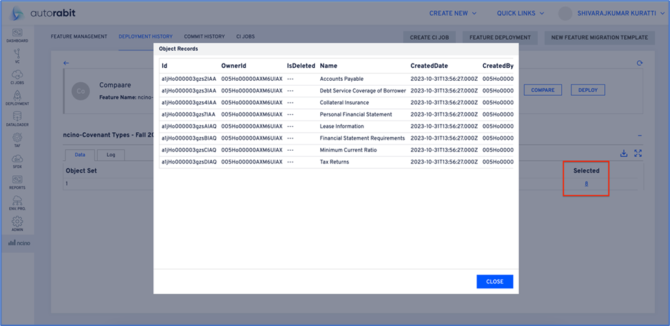 Popup of selected records before deployment