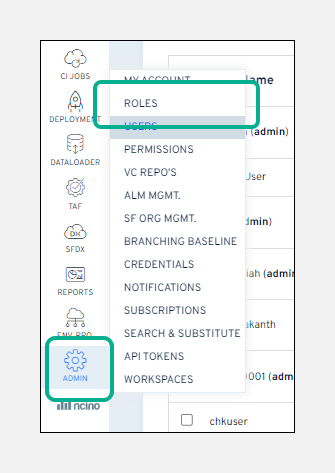 Roles option highlighted in the Admin menu