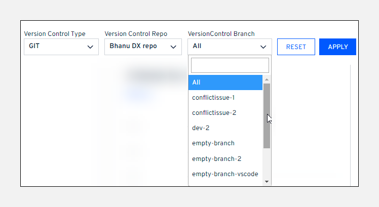 Version control and branch filter options
