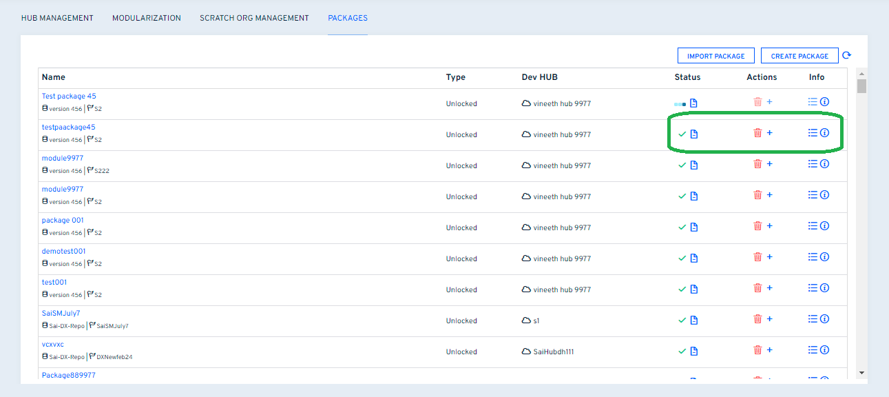 Package management screen