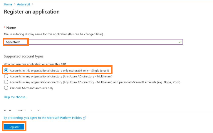 Single tenant registration
