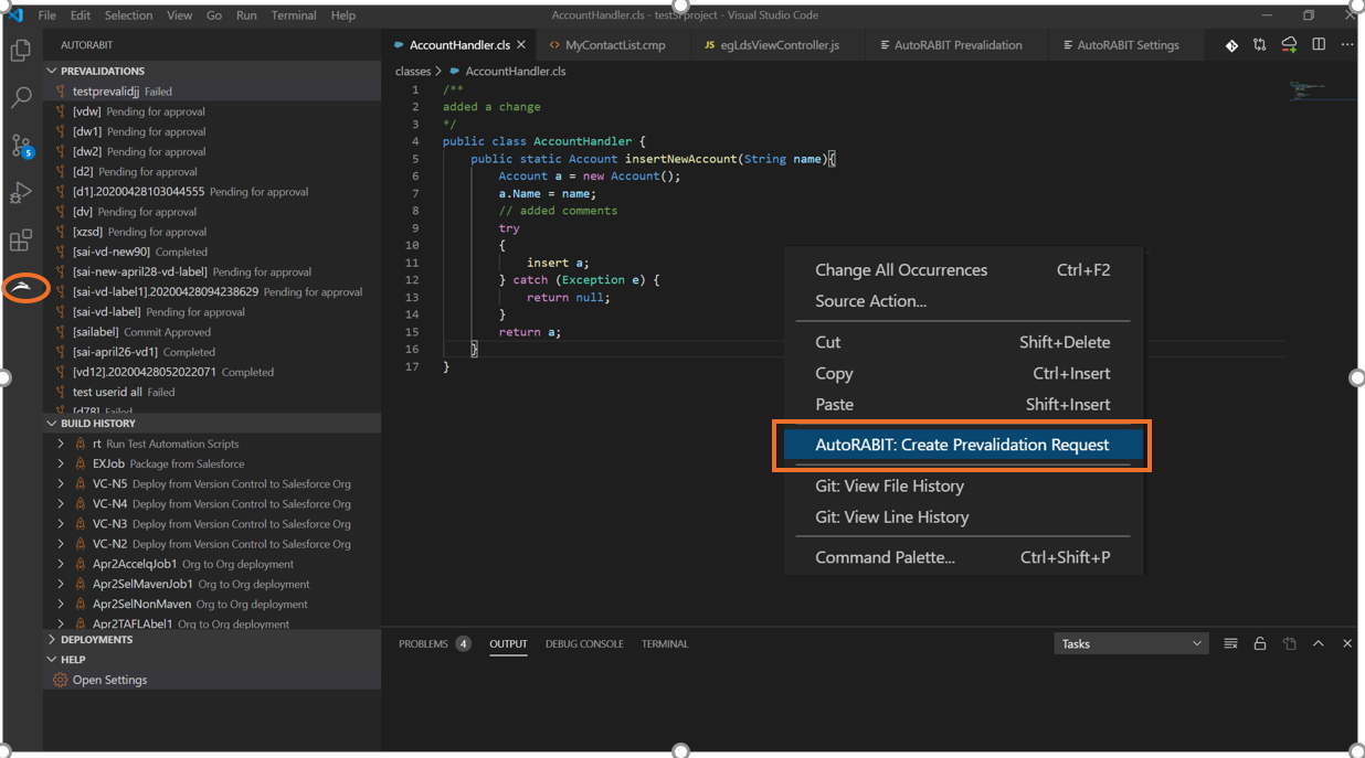 Pre-validation request creation in VSCode Extension