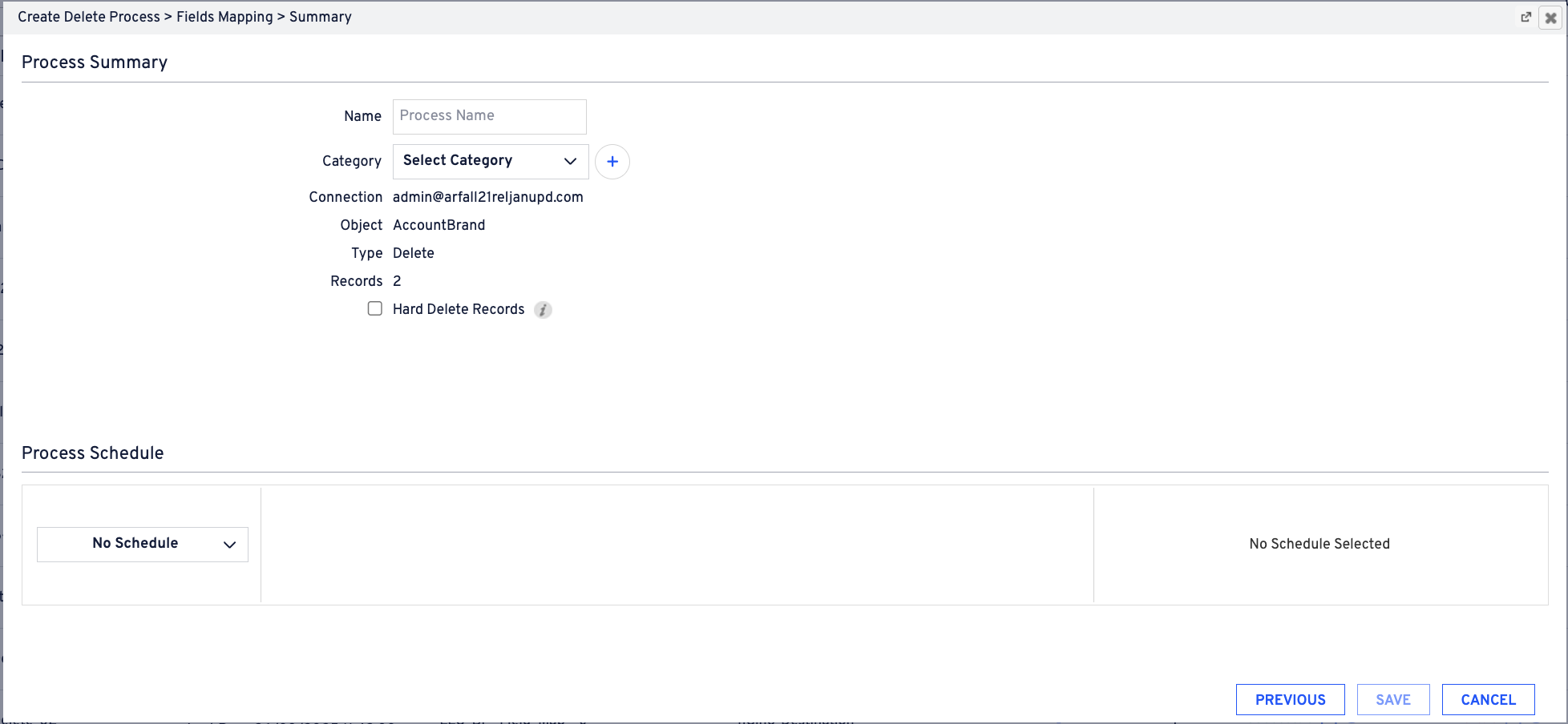 Dataloader Process Summary screen