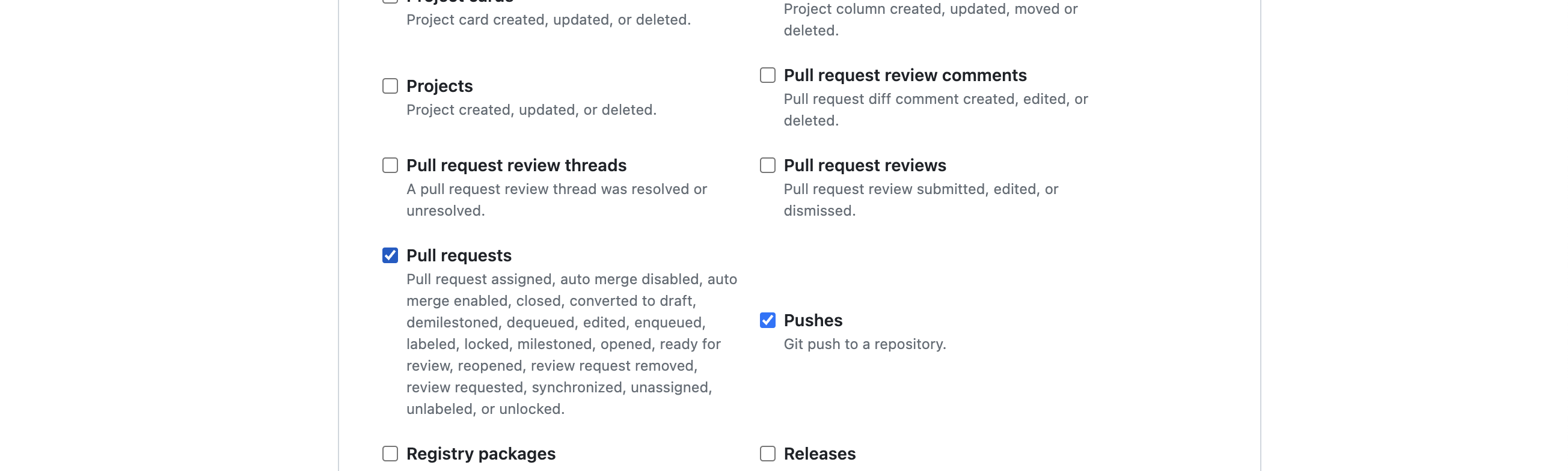 Webhook settings for GitHub repository integration