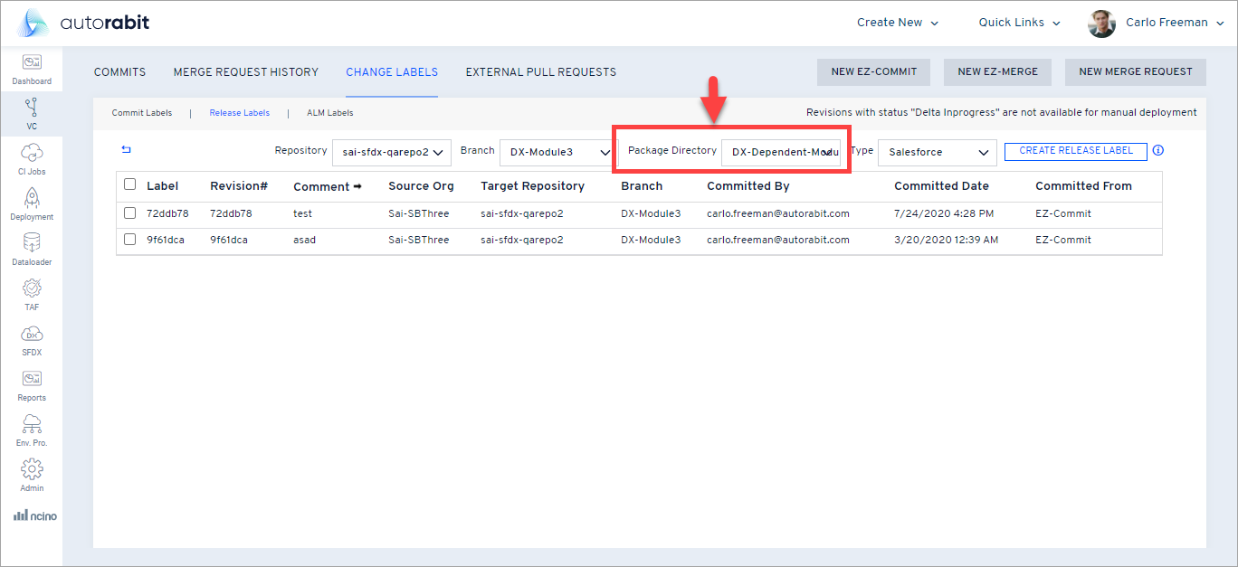 Package Directory selection for Release Label