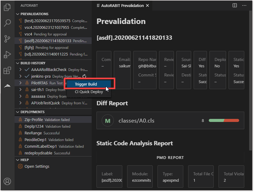Triggering builds using VSCode Extension