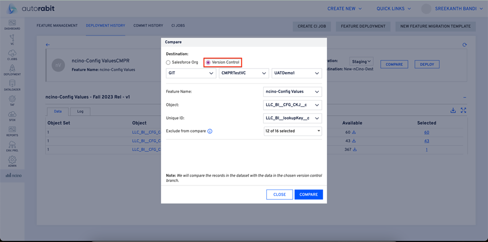 Org-to-VC comparison selection