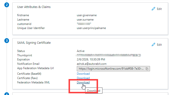 Download SAML Metadata