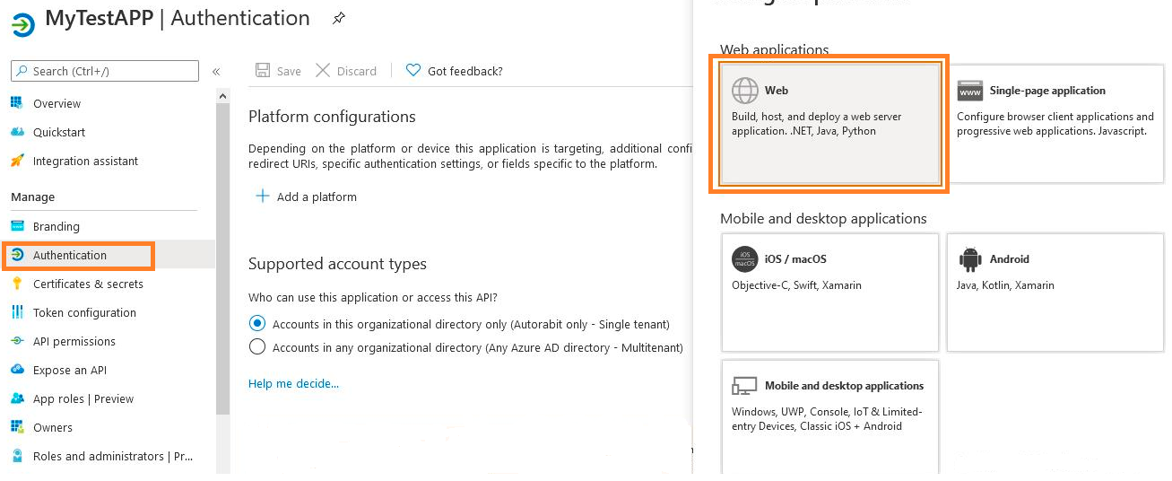 Authentication tab configuration
