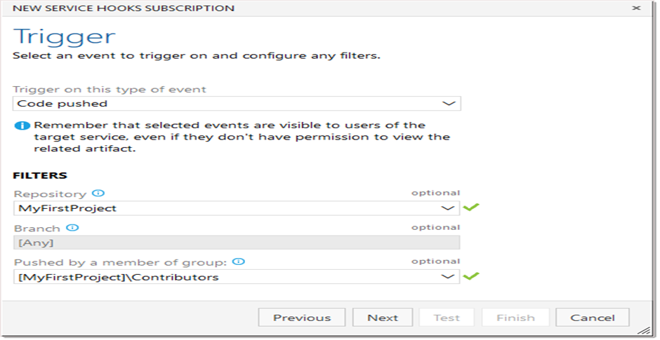 Additional filters screen for webhook trigger events