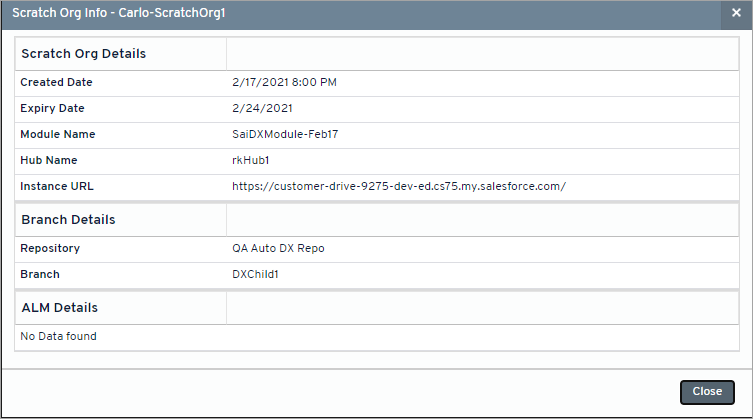 Scratch Org Summary page