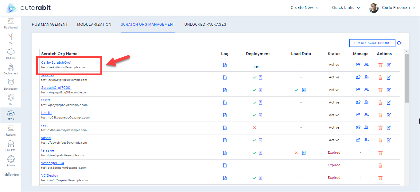 Scratch Org Management list