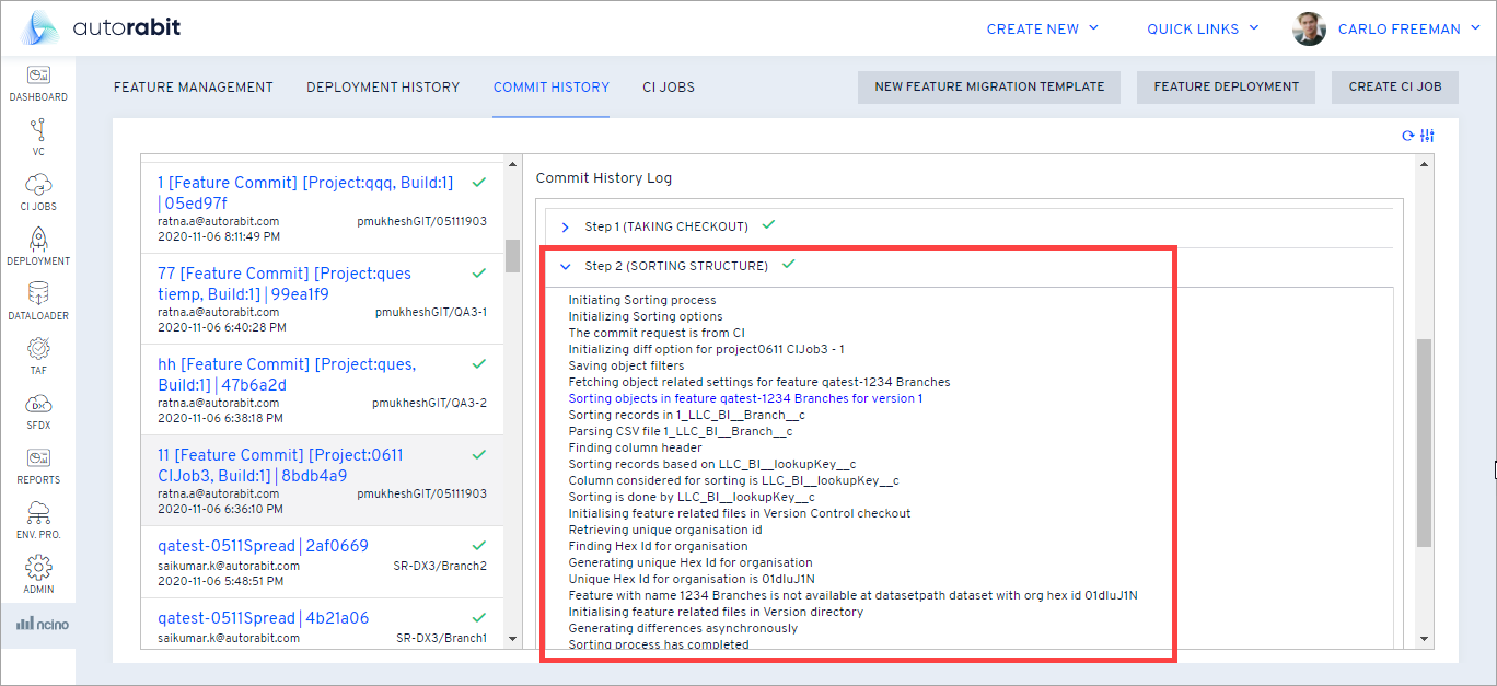 Additional commit log details