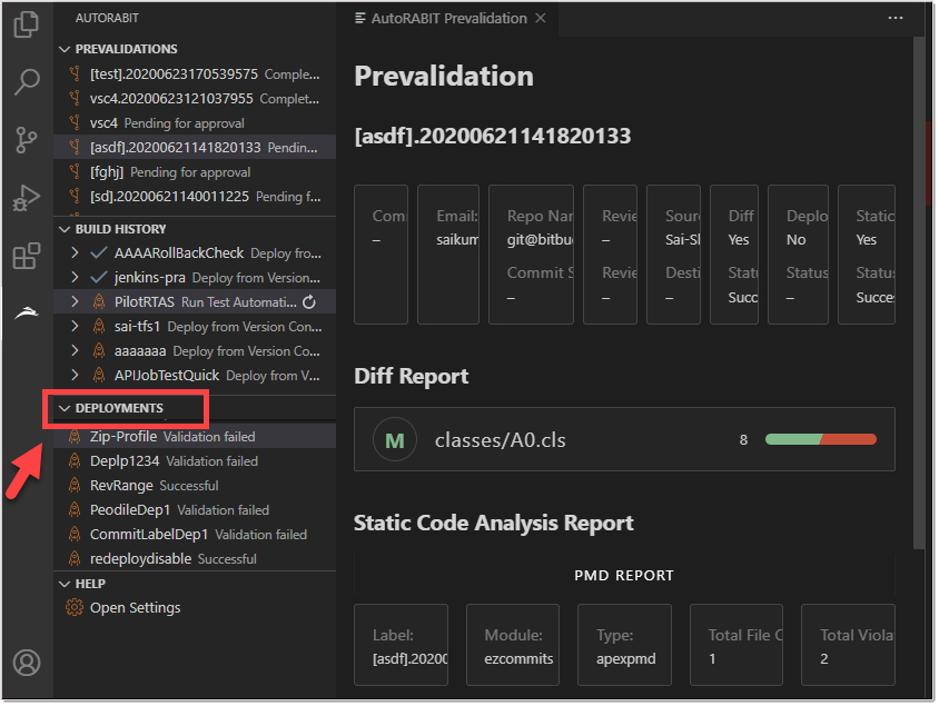 Viewing deployment results in VSCode Extension