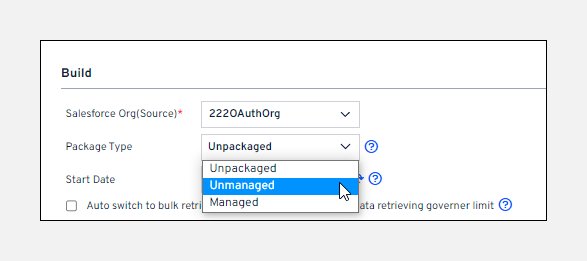 Package type selection list