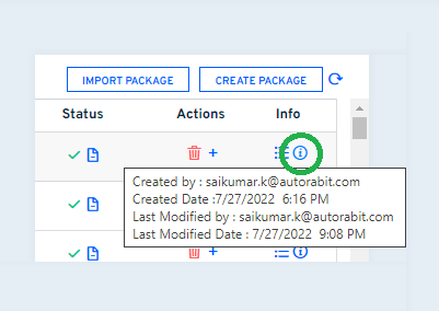 Package information tooltip