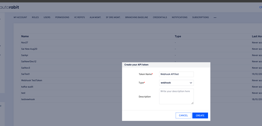 Create API Token screen in ARM