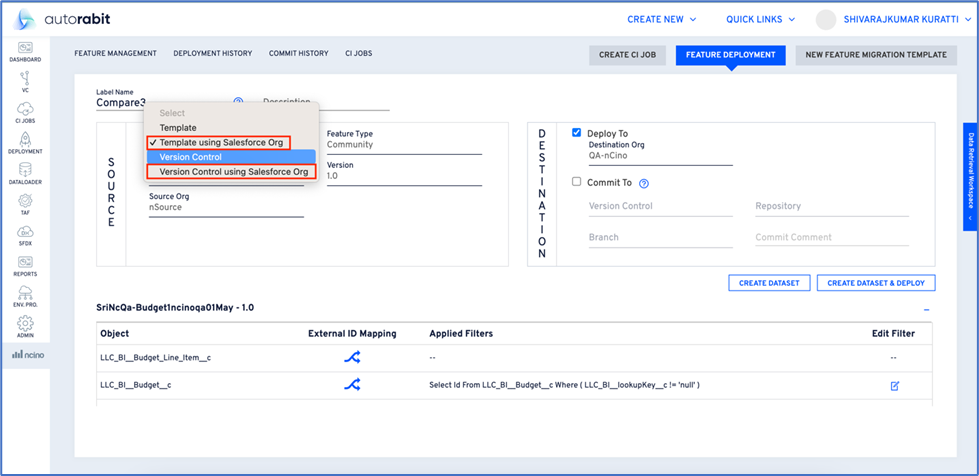 Create Dataset option using Salesforce Org