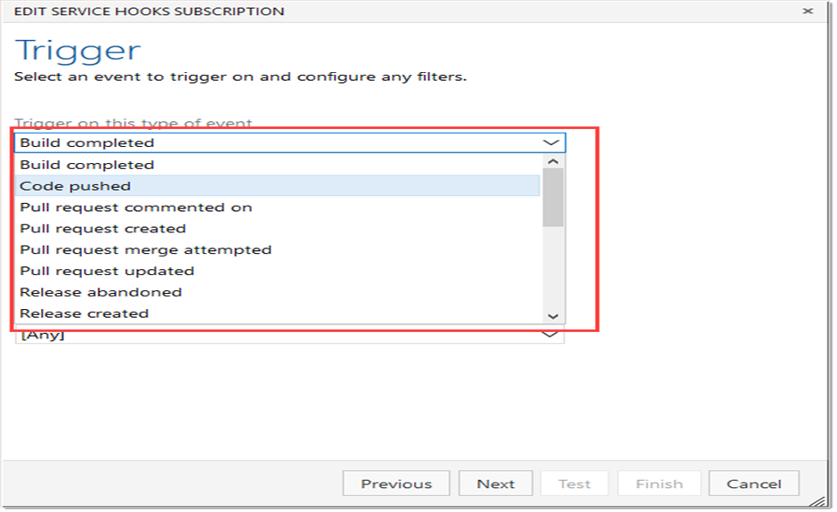 List of webhook trigger events in Visual Studio Git
