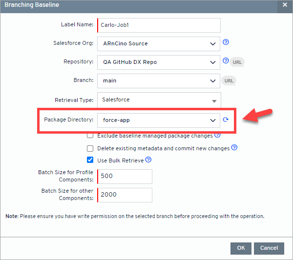Package Directory during Branching Baseline