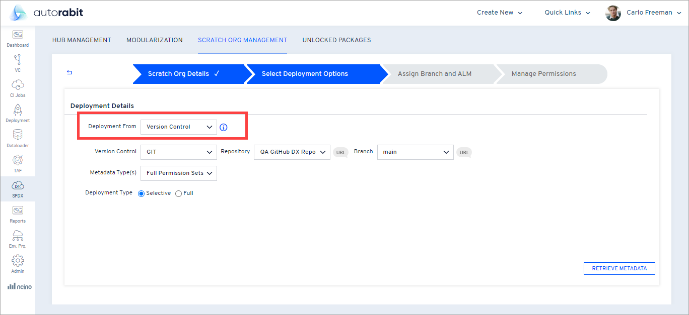 Version Control deployment configuration