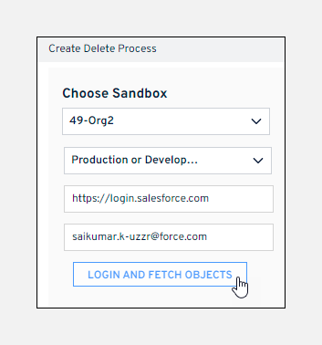 Login and Fetch Objects screen