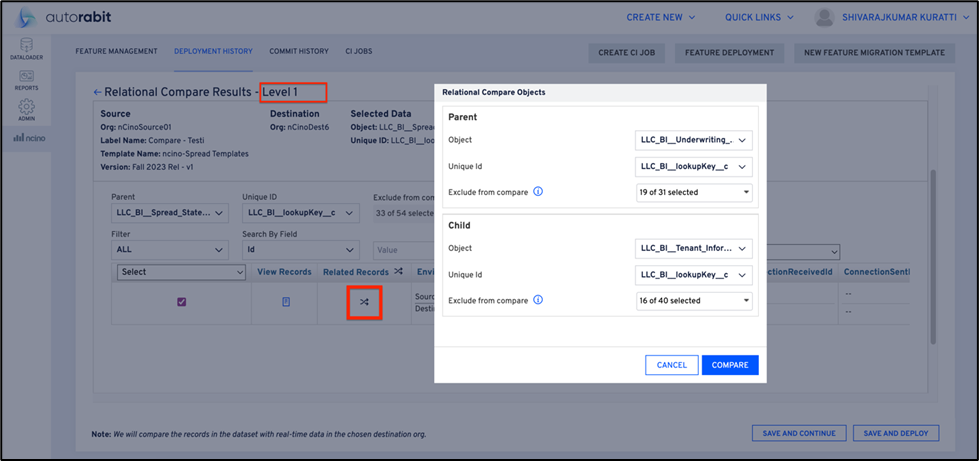 Record-level with nested relational compare
