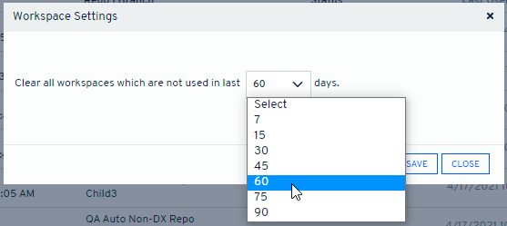 Delete inactive workspaces dialog