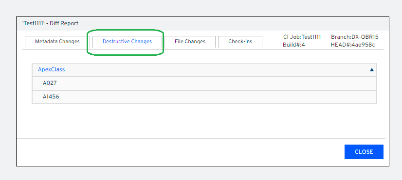 Destructive Changes Tab