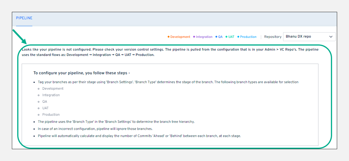 Pipeline not configured screen