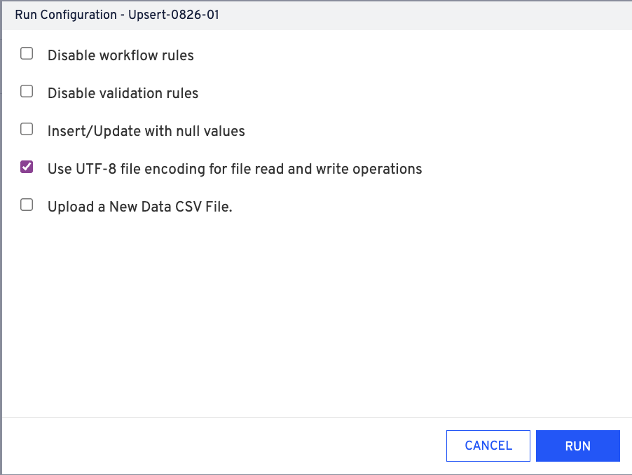 Click Run to initiate upsert job