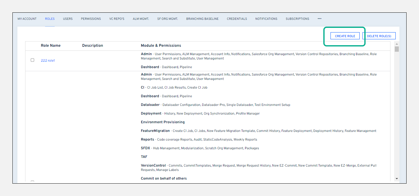 Create Role button on Roles page