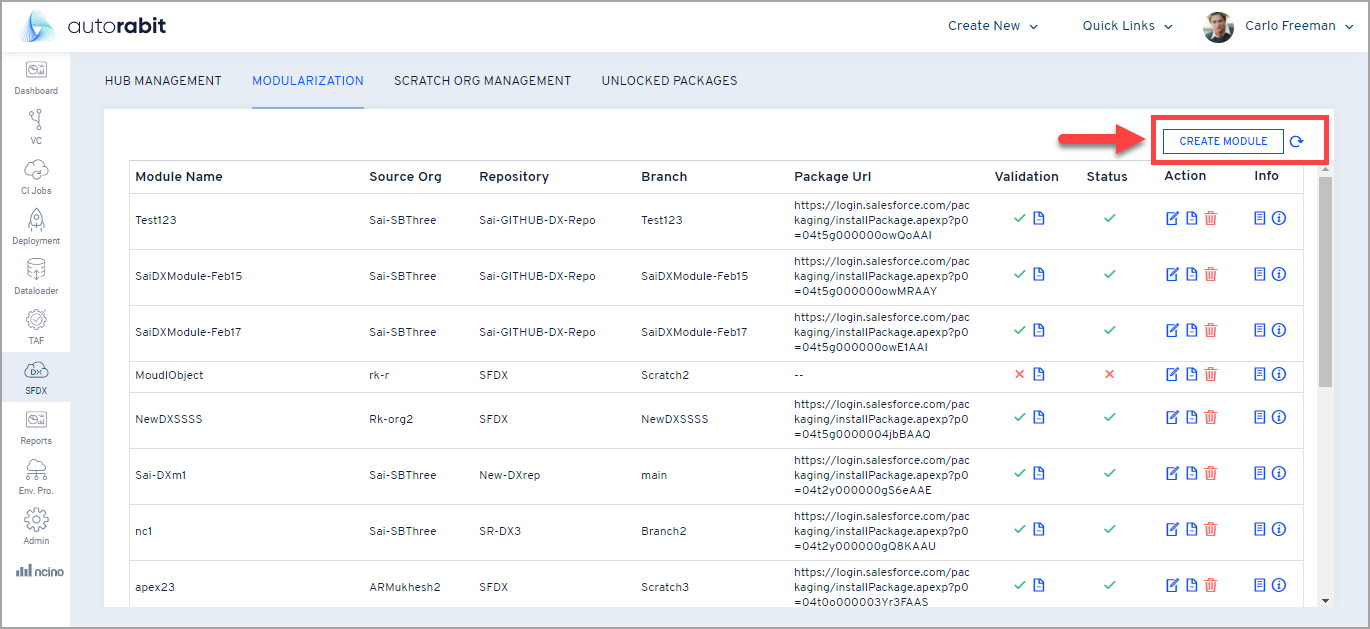 Create Module button