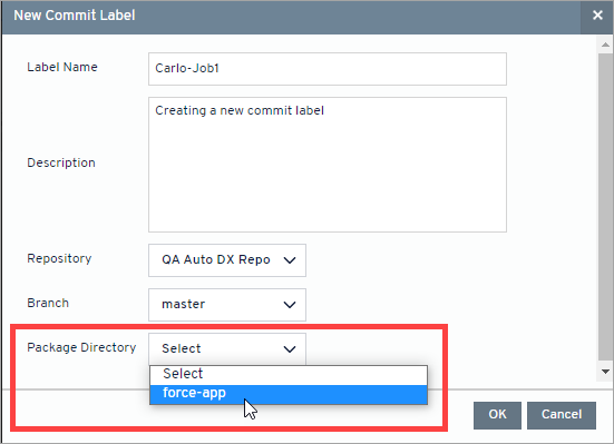 Package Directory selection for Commit Label